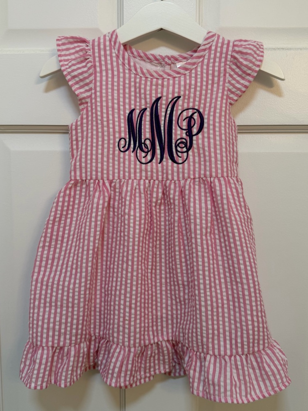 Personalized Pink Seersucker Girls' Dress‎ with Monogram MPM